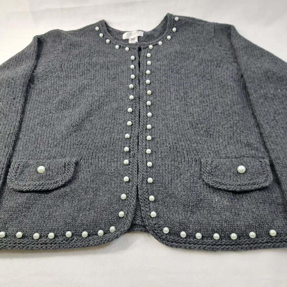 Nine West Women's Faux Pearls Embossed Charcoal Sweater/Cardigan Size 3X - Picture 8 of 15